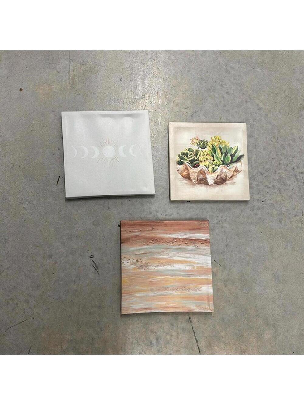 Bundle of 3 small square decorative picture frames moon, succulents, western
